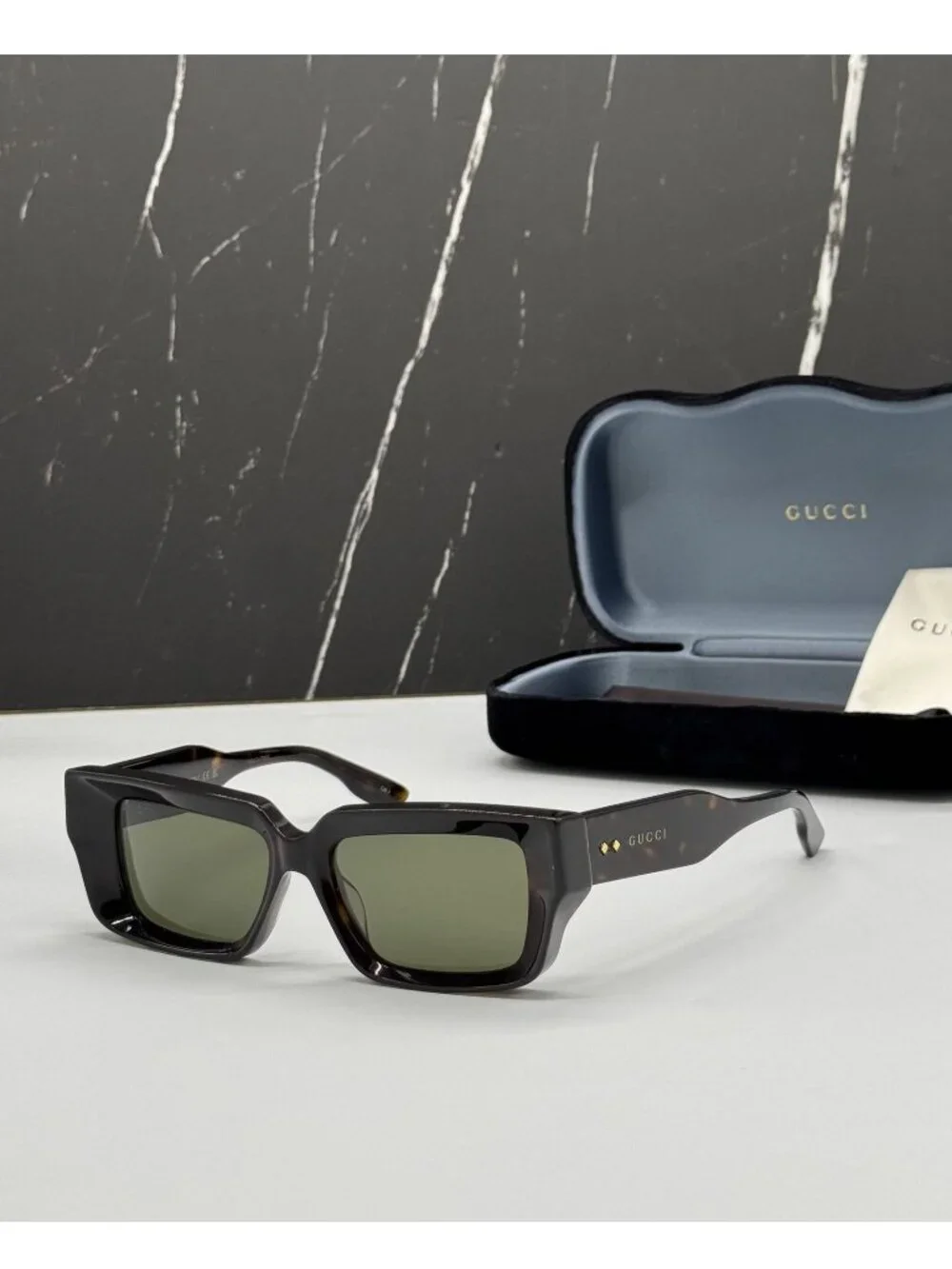 New Gucci GG1529S 002 Square Havana Green Unisex Sunglasses